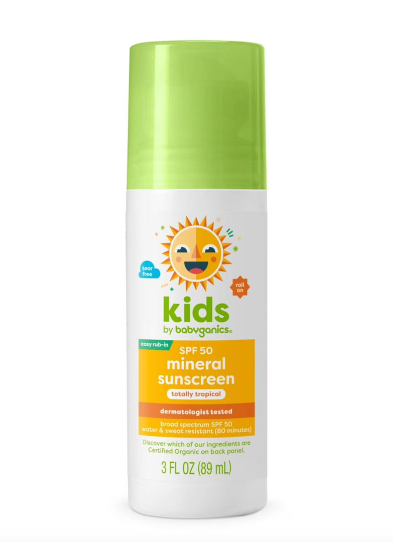 Babyganics SPF 50 Kids Mineral Sunscreen Roller Ball, Totally Tropical | UVA UVB Protection | Octinoxate & Oxybenzone Free | Water Resistant | 2 Pack (3 Ounce)