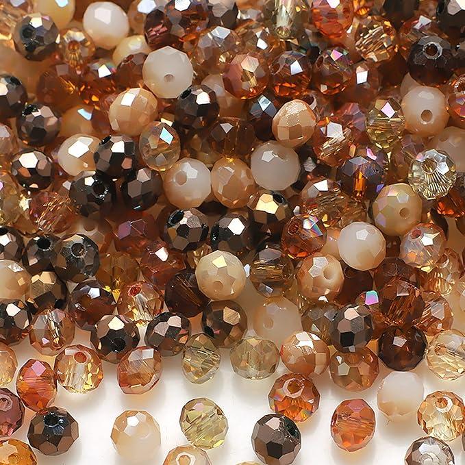 Niziky 100PCS Crystal Glass Beads for Jewelry Making, 8mm Multicolor Coffee Faceted Rondelle Glass Beads with Hole, Glass Crystal Briolette Spacer Beads for Jewelry Bracrlet Making Crafts Projects
