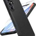 FNTCASE for Samsung Galaxy S24-FE Case: Dual Layer Protective Heavy Duty Cell Phone Cover | Shockproof Rugged with Non-Slip Textured | Military Grade Drop Protection Bumper Tough (Black)