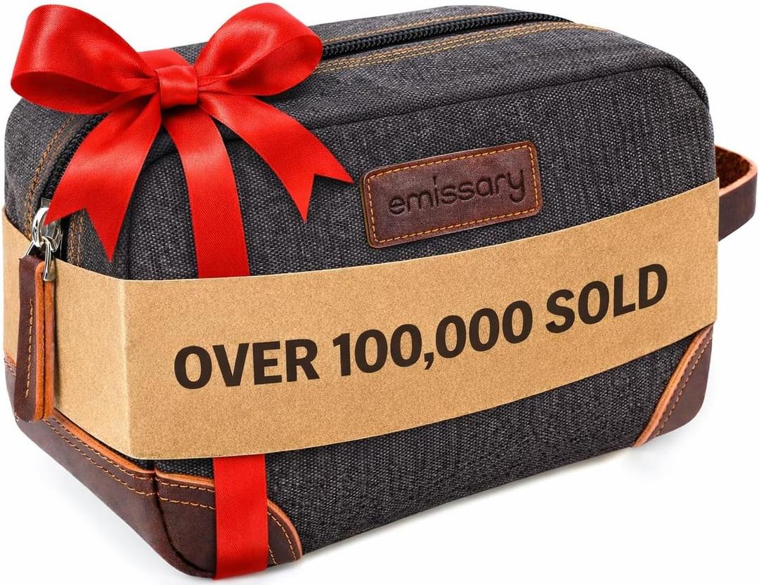 emissary Toiletry Bag for Men, Canvas Travel Toiletry Bag Men's Dopp Kit, Water-resistant Bathroom Bag Mens Shaving Kit, Travel Kit Small Bags, Shaving Bag, Toiletry Bags (Gray)