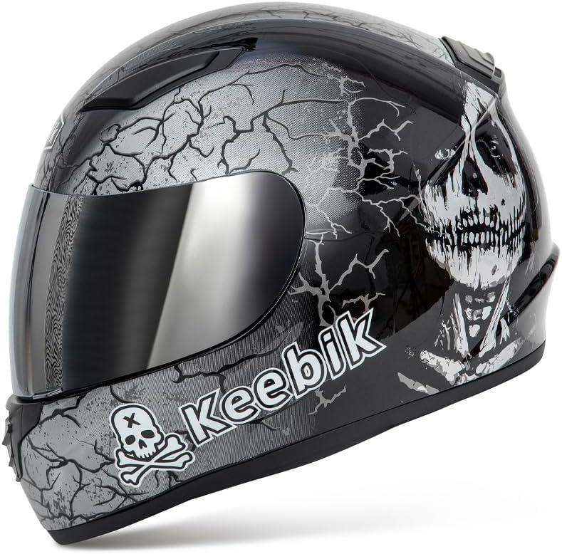 Motorcycle Skull Helmets for Adult Men Women, Full Face Lightweight Street Bike Racing DOT Graffiti Helmet with Extra Clear Visor, L