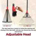 91Inch Adjustable Metal Leaf Rake, 18 Metal Tines Heavy Duty Leaves Rake for Lawns with 8-18" Expandable Head Long Handle Garden Rakes for Women Kids Leaves Yard Gardening Grass Outdoor Camping Debris