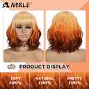 NOBLE Short Bob Wigs with Bangs for Women 3 Tone Ombre Color Synthetic Shoulder Length Curly Wavy Blonde to Orange to Ginger Wig Natural Looking Heat Resistant Colorful Daily Party Cosplay Bob Wigs.