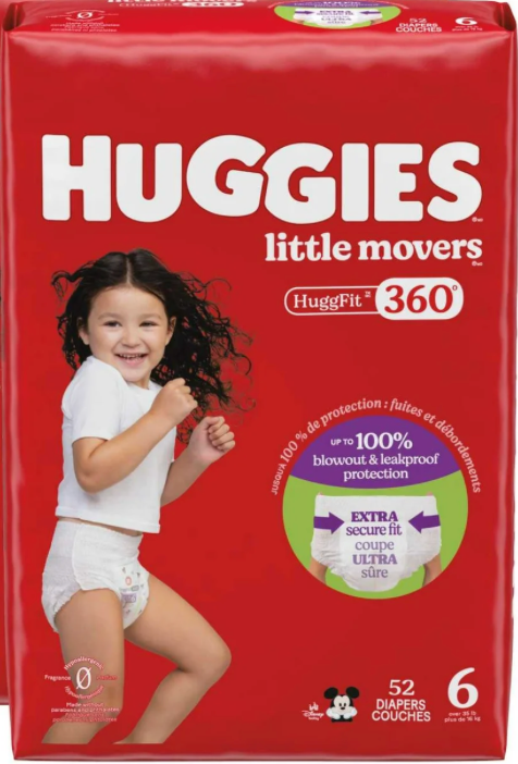 Huggies Size 6 Baby Diapers, Little Movers HuggFit 360 Baby Diapers with 360 Waistband, Size 6  Packs of 52