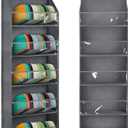 Hat Organizer for Baseball Caps - Hat Rack for Door - Hat Storage for Baseball CapsHat Holder on Wall, Clear Deep Pockets 5 Tiers, Holds at Least 60 Hats, with 3 Hooks (Grey)