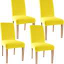 Obstal Stretch Spandex Dining Room Chair Covers Set of 4 Universal Removable Washable Chair Seat Slipcovers Protector for Kitchen, Ceremony, Wedding, Banquet, Hotel and Party, Yellow