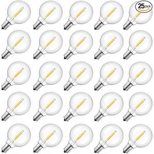 Brightown 25 Pack G40 LED Replacement Bulbs, E12 Base, 2200K Warm White, Shatterproof Waterproof Dimmable 1.5 Inch Globe Bulbs for Indoor & Outdoor Patio Backyard Home Lighting