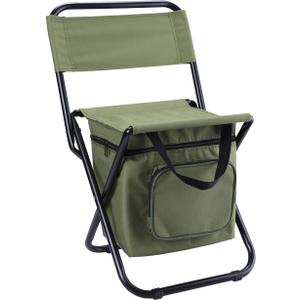 LEADALLWAY Fishing Chair with Cooler Bag Compact Fishing Stool Foldable Small Hunting Chair 12.2" Seat Depth,12.6" Seat Width