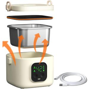 Electric Lunch Box for Adults Woman,Cordless Electric Lunch Box for Youth,Rechargeable Portable Food Warmer 800ml Inner Container,Waterless Heating Fast Heating Lunchbox,Digital Display