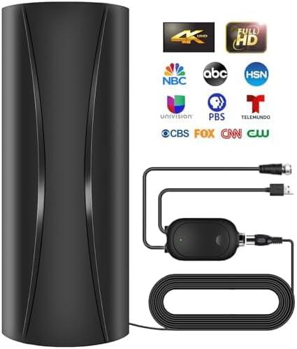 1600+ Miles Range TV Antenna Indoor, 2025 Upgraded Digital TV Antenna for Smart TV with Amplifier Signal Booster, Portable HD Antenna for TV Outdoor for Local Channels-Supports All TVs-36ft Coax Cable