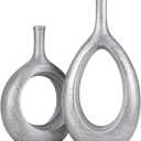 Vintage Silver Ceramic Vase Set 2, Modern Hollow Circle with Hole Flower Vase for Home Decor, for Table Centerpieces, Farmhouse, Fireplace, Living Room, Bedroom, Office, Bookshelf, Rustic Decor