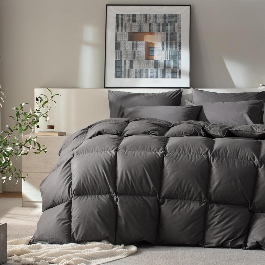 Feather Down Fiber Comforter King Size,Hotel Style Bedding Comforter,750+ Fill Power,1200TC,100% Organic Cotton Fabric,All Season Grey Duvet Insert with 8 Corner Tabs
