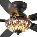 Tiffany Ceiling Fans with Lights-48"Ceiling Fan Chandelier and Glass Shade, 48in