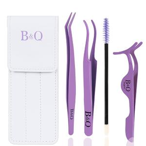 B&Q Eyelash Applicator Tool 3 PCS Lash Applicator Tool Kit Lash Tweezers for Eyelash Extensions Application Tool and Removal （Purple,3 PCS）