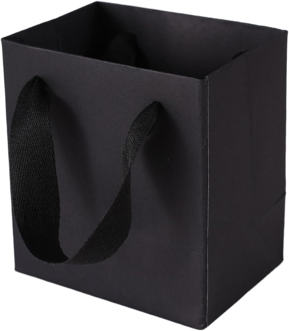 Grevo 30 Pack 4x2.8x4.5 inch Small Black Gift Paper Bags with Tissue Paper - Sturdy & Recyclable Gift Bags with Ribbon Handes Bulk for Jewelry, Perfume, Holidays, Birthday, Wedding, and Christmas
