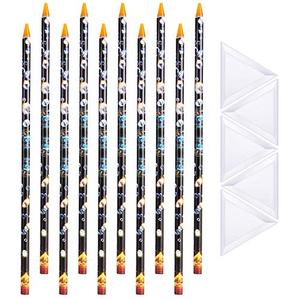 Blulu 10 Pcs Wax Pencil for Rhinestone Nail Point Drill Wax Pen Diamond Art Dotting Pen Self Adhesive Resin Picker Pencil Gem Picker Tool with 5 Pcs Triangular Bead Sorting Plate for Nail DIY Decor