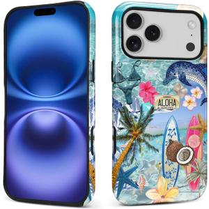 MQJCYB Case for iPhone 17 Pro Max,Hybrid Heavy Duty 2 in 1 Full Body Rugged Shockproof Protection Glossy Case for iPhone 17 Pro Max Coconut Ocean Inspired Style