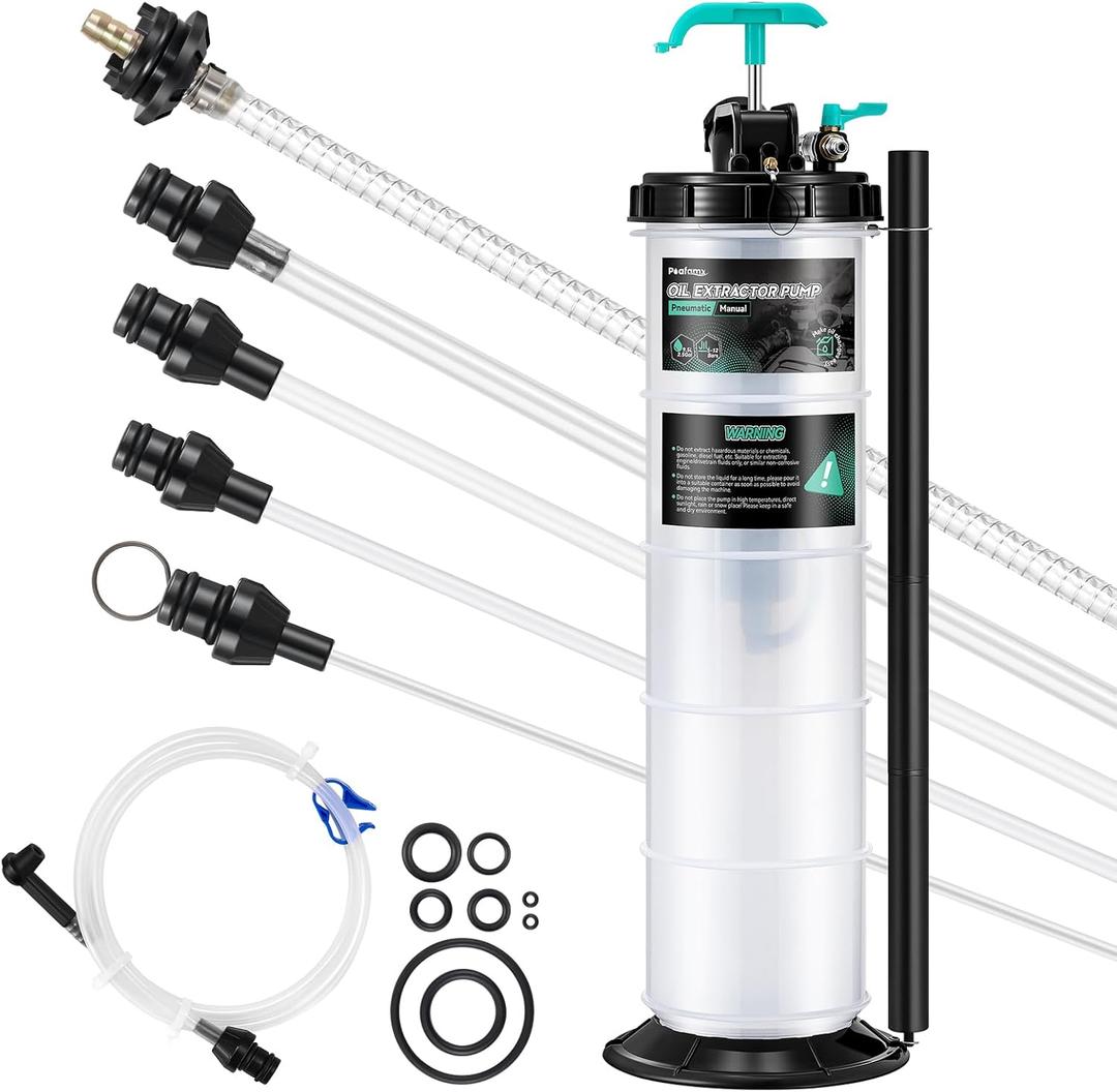 Poafamx 9.5L Oil Extractor Pump Pneumatic/Manual, 2.5 Gallon Fluid Extractor Pump, Oil Vacuum Change Pump with 5 Tubes and Extended Storage Units for Automotive, Truck, Boats Oil Change