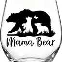 XQLZY Mama Bear Stemless Wine Glass, Funny Mama Bear with Cubs Wine Glass Gifts for Best Mom of Boys Girls, Christmas Birthday Thanksgiving Mothers Day Gifts for Women Family Mammy New Mom