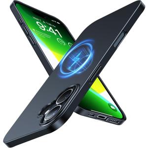 TORRAS Magnetic Slim-Fit for iPhone 16 Case 6.1 inch, Ultra-Thin 16 Phone Case Compatible with MagSafe Phone 16 Case, Light Anti-Scratch Matte Hard PC Bayer OriginFit, Black