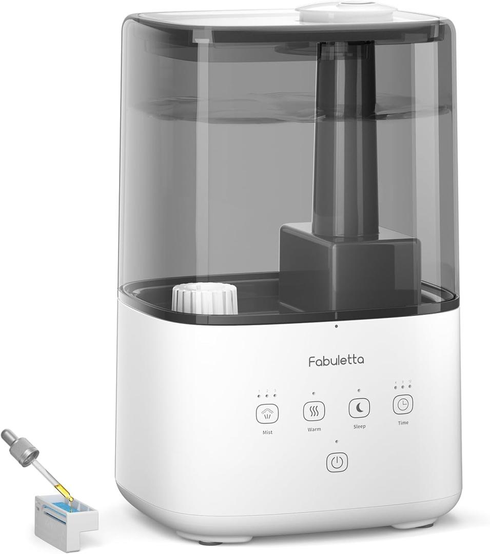 FABULETTA Humidifiers for Bedroom, 4.5L Warm and Cool Mist Humidifier Large Room for Home, Top Fill Room Humidifier with 45H Runtime, 3 Mist Levels, Essential Oil Diffuser, Quiet Sleep Mode  Timer