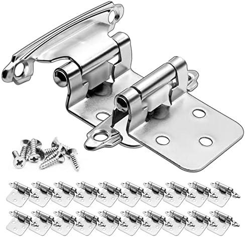 10 Pairs 1/2 Inch Overlay Cabinet Hinges,Self Closing Overlay Hinges with Longer Stainless Steel Screws, Satin Nickel