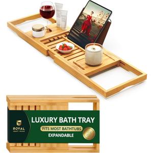 ROYAL CRAFT WOOD Premium Foldable Bathtub Tray Caddy - Wood Bath Tray for Tub, Bamboo Shelf, Expandable Bath Table Trays, Bathtub & Bathroom Accessories for New Home & Mothers, Birthday Gifts for Mom