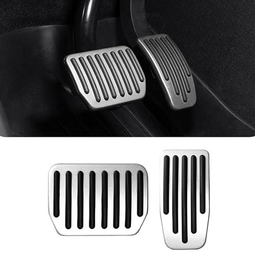 Alieemo 2PCS Aluminum Car Accelerator Pedal Covers, Vehicle Foot Pedal Pads Set, Non Slip Performance Automotive Brake Foot Rest Pedal Extenders Replacement Compatible with Model 3 Model Y (Silver)