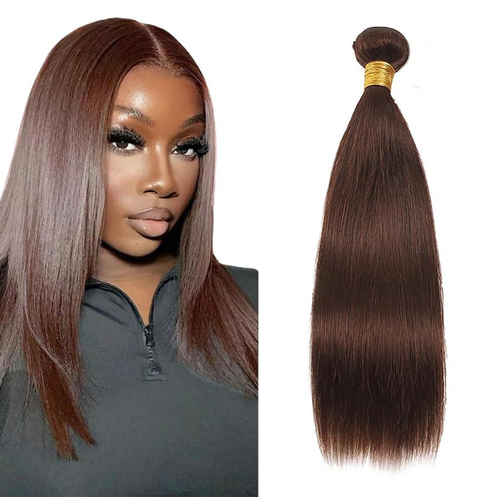 Dark Brown Straight Human Hair Bundles 14 Inch #4 Chocolate Brown Straight Single Bundle Human Hair Unprocessed Native Virgin Hair 100g Total 1 Hair Extensions Double Weft for Women