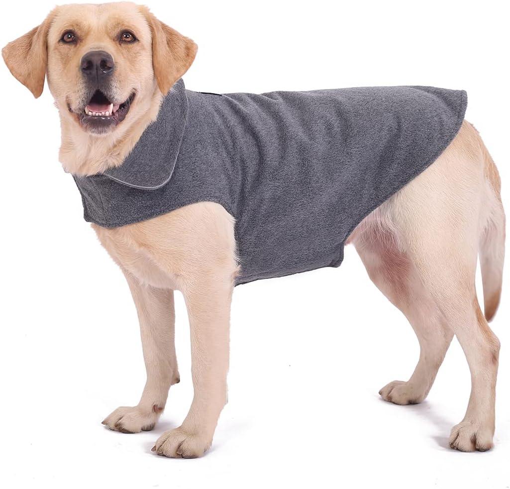 Fleece Dog Coat Pet Jacket Reflective for Cold Weather for Extra Large to Small Pets(Grey,S) (S:chest girth 15-17.3",body 12")