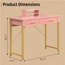 WESTREE Vanity Desk with 2 Drawers and Storage Shelf, Modern Makeup Table with Glossy Desktop, Gold Metal Frame Writing Desk for Bedroom or Home Office, No Mirror