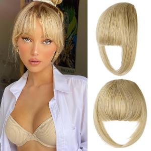 Bangs Hair Clip in Bangs,Thick French Clip in Hair Extensions Wispy Fake Hairpieces for Women Fringe with Temples for Daily Wear Ash Blonde