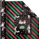 EWES Funny Christmas Wrapping Paper 4 Rolls Set,Black Pink Thick Unique Fun Kids Heavy Duty Premium Jumbo Gift Wrap Sheets,Cute Cartoon with Santa Claus,Reversible,Total 55.54sq.ft