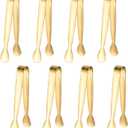 8PCS Gold Mini Metal Tongs, 4.3" Stainless Steel Tiny Tong, Small Kitchen Accessories for Serving Food, Ice, Sugar Cube, Salad, Toaster, Desserts