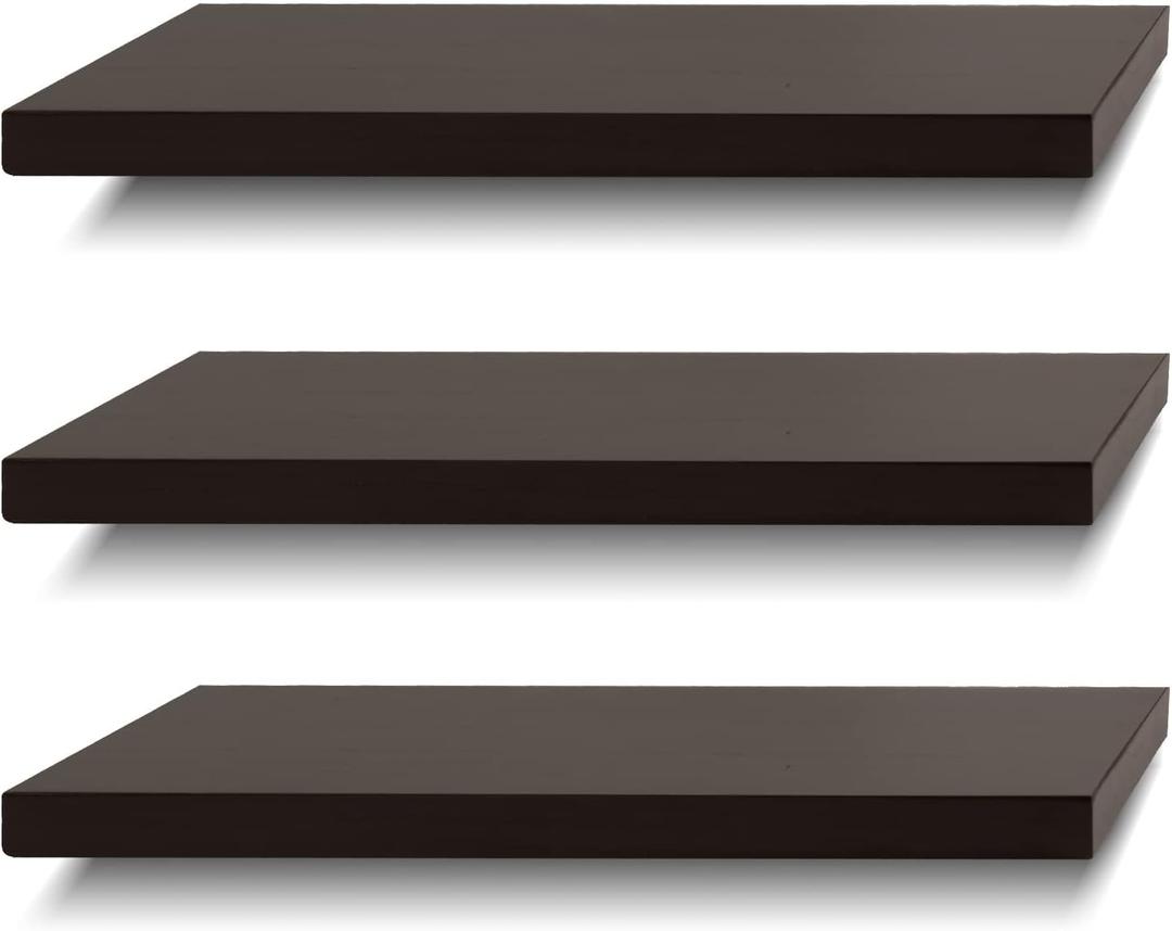 SAUMONIERES Floating Shelves - Solid Wood Kitchen/Bedroom/Bathroom Decor - Set of 3, Espresso Color