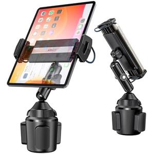 iPad Cup Holder Mount, Adjustable Alloy Arm for Car, Tablet Mount Road Trip Essentials Compatible With 4.7"-12.9" Cell Phones & Tablets