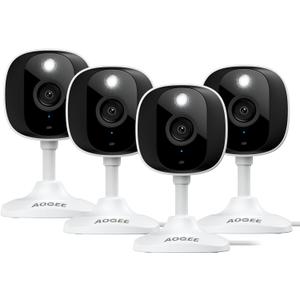 AOQEE 2K Cameras for Home Security-Outdoor/Indoor Camera for Dog/Cat/Pet/Nanny/Baby/Elderly, Color Night Vision, White Light, Siren, 24/7 SD Recordings, Works with Alexa, Plug in (C1-White-4pack-2.4G)