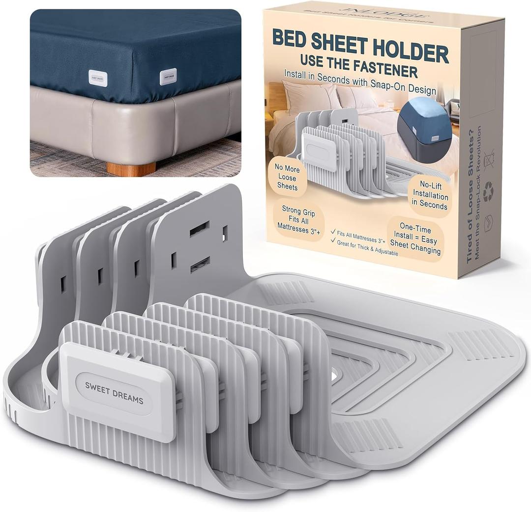 Bed Sheet Holders for Corners - Snap-Lock Sheet Lock for Fitted Sheets, Sheet Holders Keep Sheets Firm & Tight - Durable ABS Mattress Sheet Holder, Easy No-Lift Install, Fits 3"+ Mattresses (Set of 4)