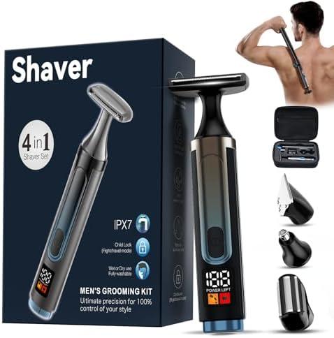 2025 Upgraded Back Shaver for Men, LED Display Mens Back Shaver with Travel Case, Rechargeable with Long Handle, Safety Lock, IPX7, Multi-Functional Back Trimmer for Men,(Dark Black)