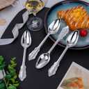 WDF 100 Piece Silver Plastic Spoons Disposable - 6.93 Inch Baroque Silver Silverware for Dessert Cake - Heavy Duty Plastic Spoons for Party Wedding Daily Using Baby Shower Spring