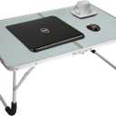 Jucaifu Foldable Laptop Table, Bed Desk, Breakfast Serving Bed Tray, Portable Mini Picnic Table & Ultra Lightweight, Folds in Half with Inner Storage Space (Silver)