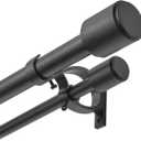 Kemmie 1" Window Treatment Curtain Rod with Cylindrical Cap Finials, Double Drapery Rod Adjustable Length 72-144", Matted Black