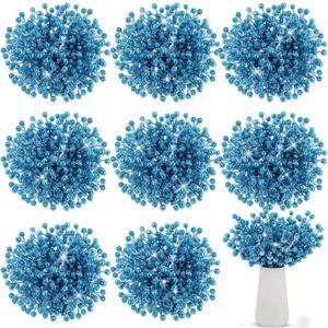 Censen 50 Pieces Artificial Holly Berry Stem Picks with Snowflake Frosted Christmas Tree Branches Fillers Ornaments Snowy Berry Twig Branches for Xmas Garland Wreath Winter Home Decor (Lake Blue)