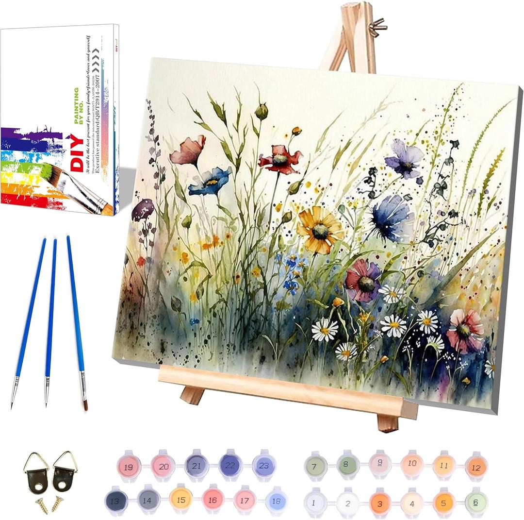 Flower Paint by Numbers for Adults with Framed Canvas-with Wooden Easel,Paint by Number on Canvas Flowers,DIY Acrylic Oil Painting Kits with Brushes Nice Gift Box for Home Wall Decor(16x20inch) (DKMT0048)