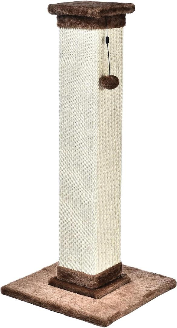 Amazon Basics Sturdy Cat Scratching Post for Indoor Cats & Kittens, Classic Single Post with Sisal Rope, Jute Fiber, Wood Base, Large (35.4"H), Brown