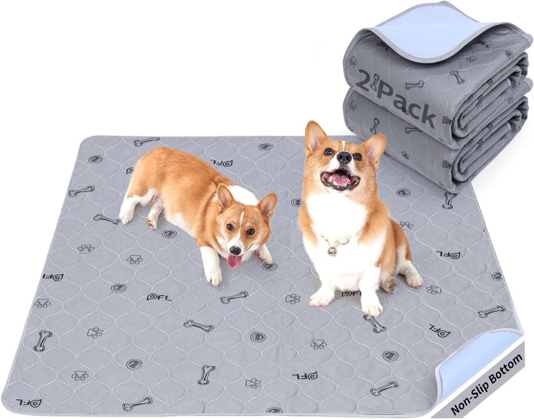 Washable Pee Pads for Dogs, 2Pack Reusable Puppy Pads, Absorbent Whelping Pads with Bone Print, Non-Slip Waterproof Pet Training Pads for Couch, Crate, Potty Training 18"x24"