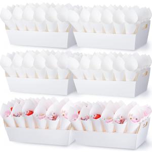 6 Set Wedding Confetti Cone Holder Box Each Includes 30 Pieces of Cone Papers and 30 Holes for 30 Confetti Cones Box Party Confetti Cone Kraft Stand Tray Box for Wedding Party Candy Flower(White)