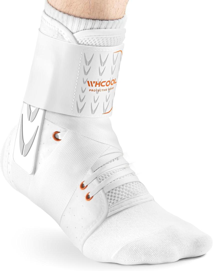 Slim-Fit Ankle Brace for Sprained Ankle, Quick Lace Up Ankle Support for Women Men with 2 Auto-Shaped Pads, Air Fabric Cool Ankle Stabilizer for Injury Recover, Running,Sports,White,M