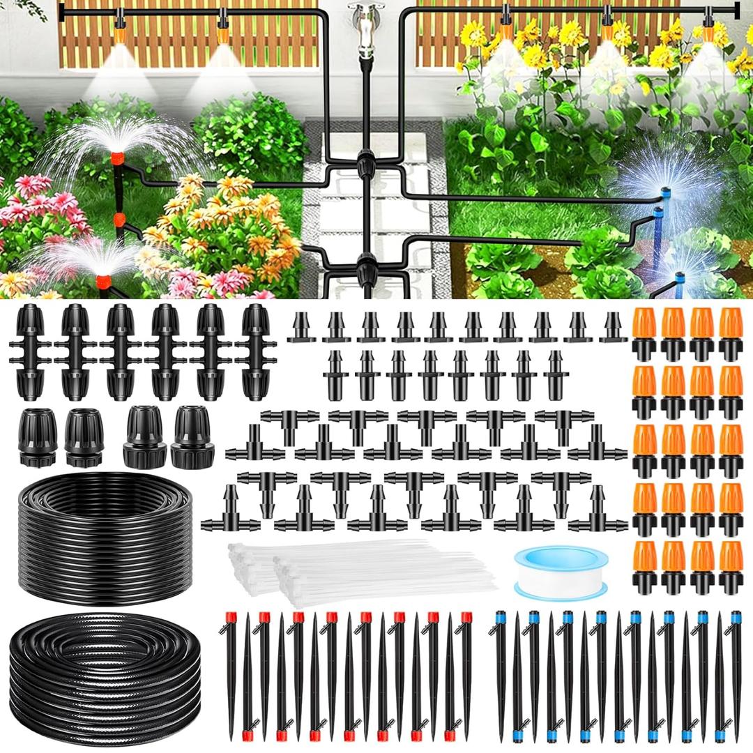 520FT Drip Irrigation System Kit, Automatic Drip Irrigation Kit with 1/2 inch Hose 1/4 inch Distribution Tubing and Accessories for Greenhouse, Yard, Lawn