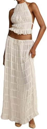 Women Y2K Skirt Set Outfits Strapless Crop Top Bodycon Midi Skirt Dress Sexy 2 Piece Knit Outfits Skirt Summer S